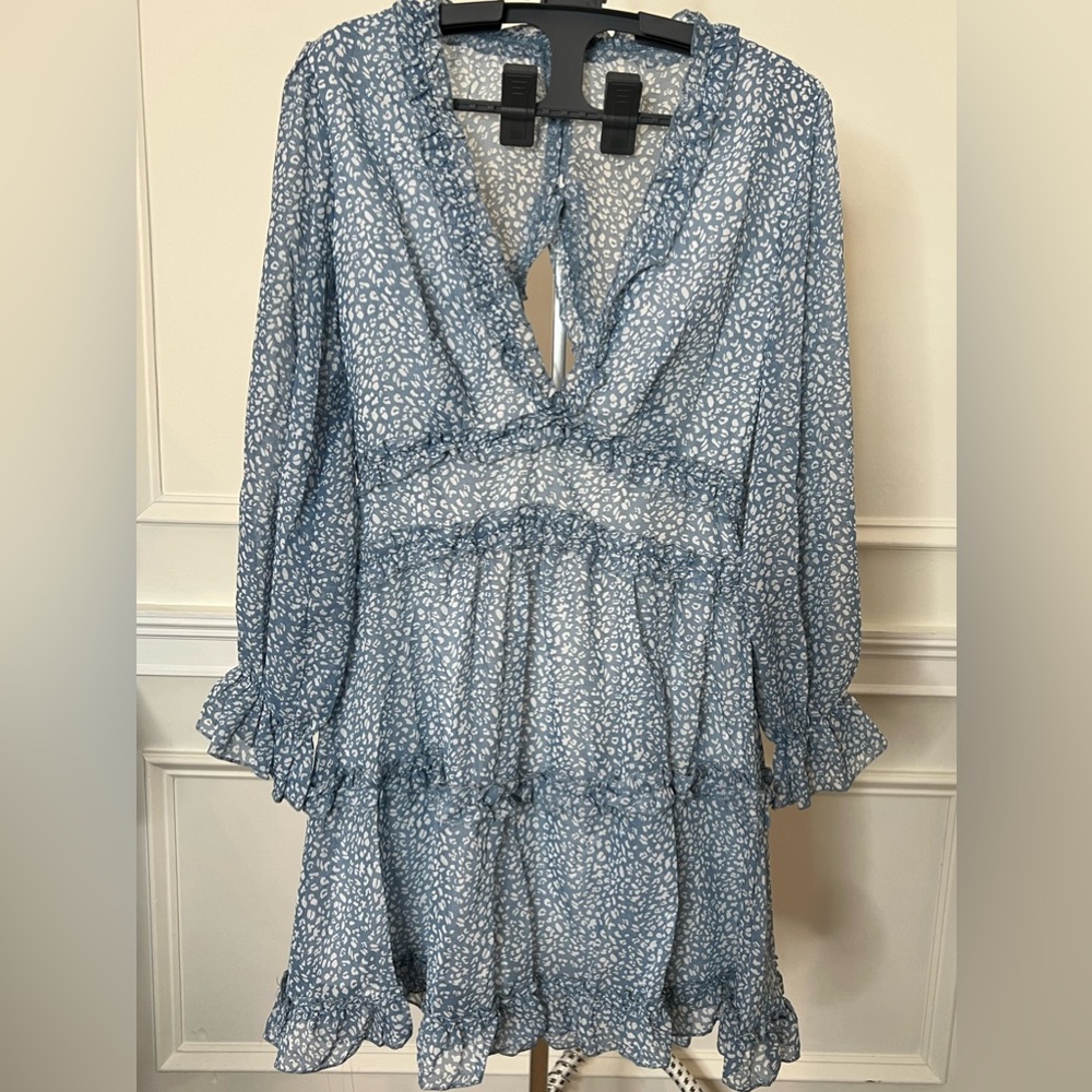 Baby blue/white, ruffled, long sleeve sundress